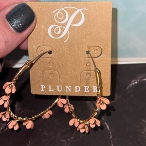 Plunder Gold Hoop Earrings with Peach Flower Drops